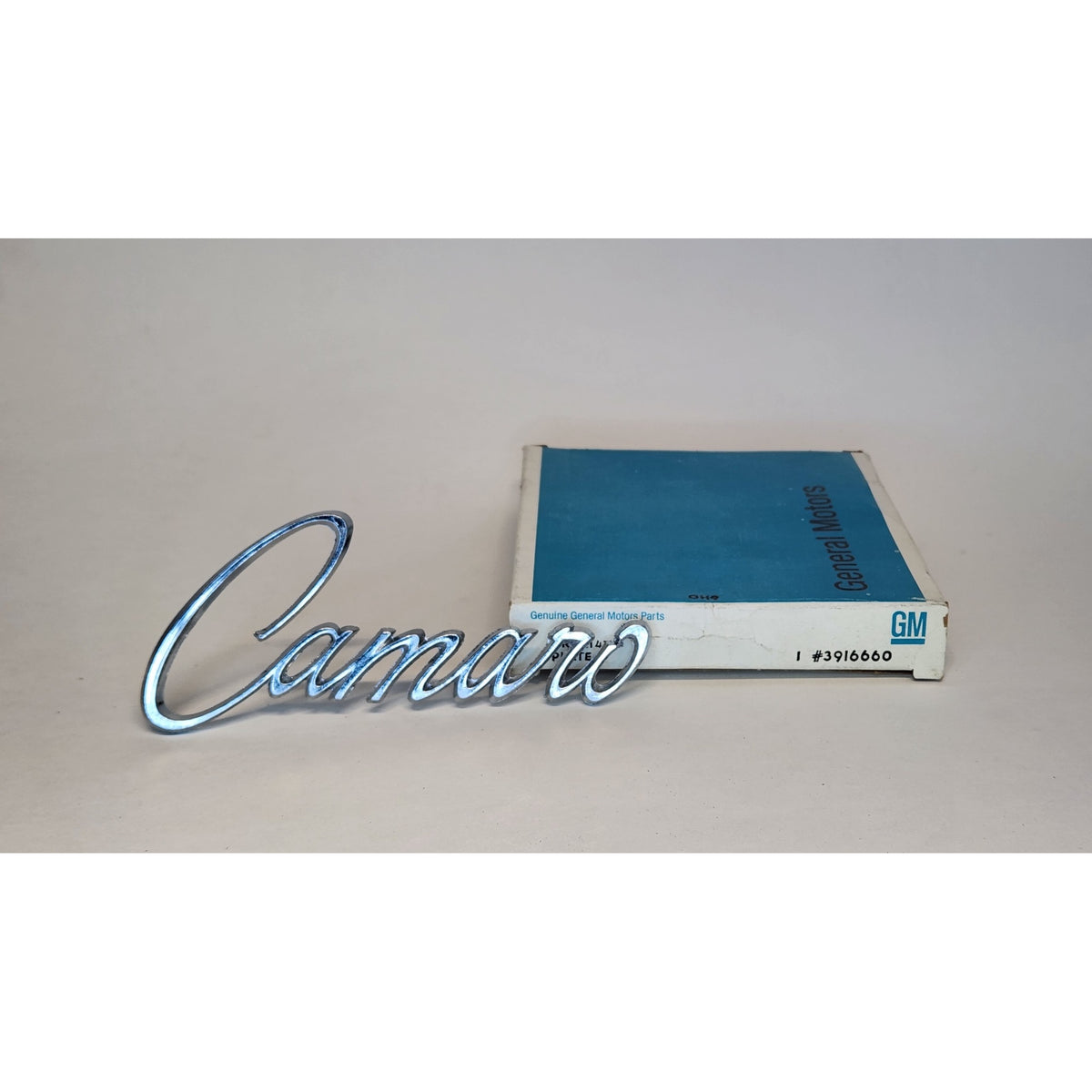NOS GM 1968–69 Chevrolet Camaro Front Fender Script Emblem – Part #3916660